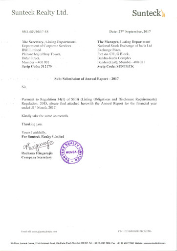 Thumbnail Sunteck Realty
 Annual Report 2016-2017