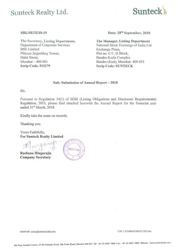 Thumbnail Sunteck Realty
 Annual Report 2017-2018