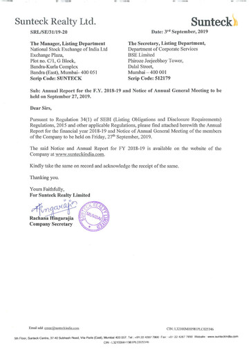 Thumbnail Sunteck Realty
 Annual Report 2018-2019