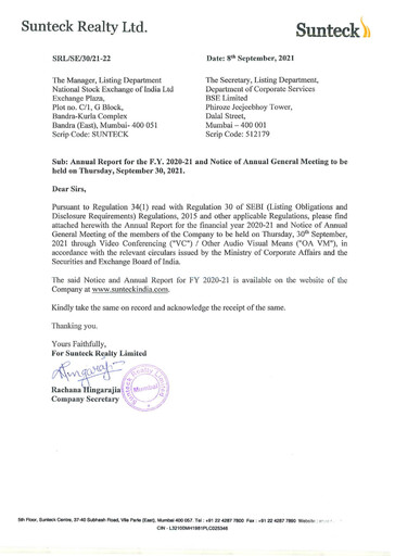 Thumbnail Sunteck Realty
 Annual Report 2020-2021