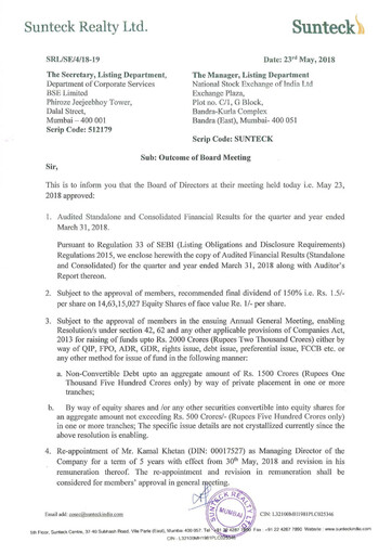 Thumbnail Sunteck Realty
 Financial Statement 2017-2018