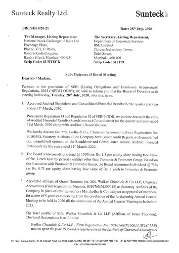 Thumbnail Sunteck Realty
 Financial Statement 2019-2020
