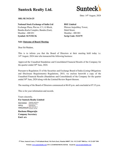 Thumbnail Sunteck Realty
 Quarterly Report 2024-q1
