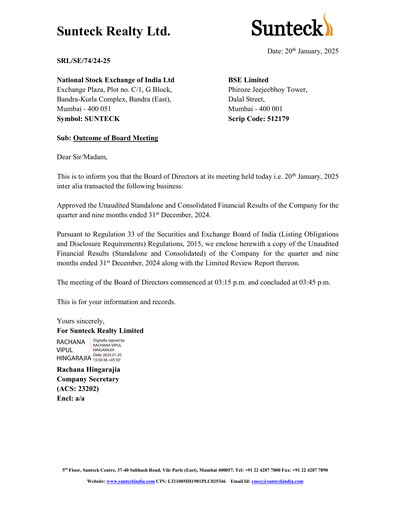 Thumbnail Sunteck Realty
 Quarterly Report 2024-q3