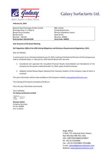 Vorschaubild Galaxy Surfactants
 Quartalsbericht 2018-q3