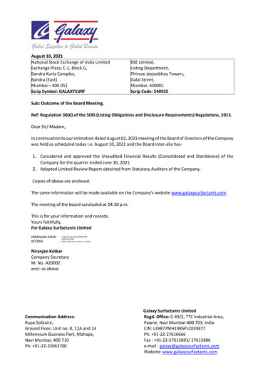 Vorschaubild Galaxy Surfactants
 Quartalsbericht 2021-q1