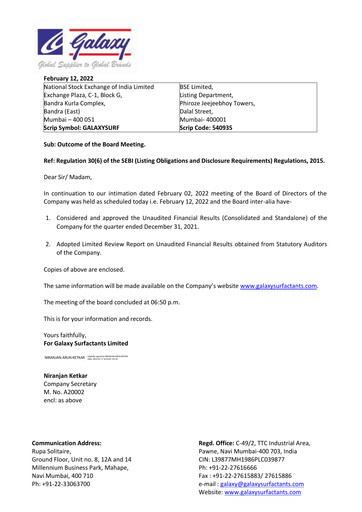 Vorschaubild Galaxy Surfactants
 Quartalsbericht 2021-q3