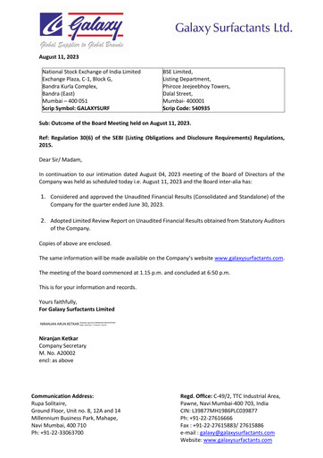 Vorschaubild Galaxy Surfactants
 Quartalsbericht 2023-q1