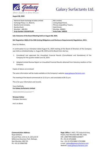Vorschaubild Galaxy Surfactants
 Quartalsbericht 2024-q1