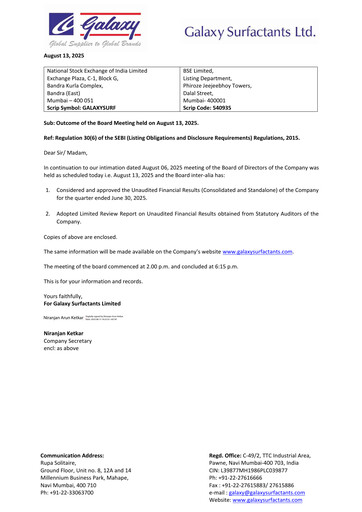 Vorschaubild Galaxy Surfactants
 Quartalsbericht 2025-q1