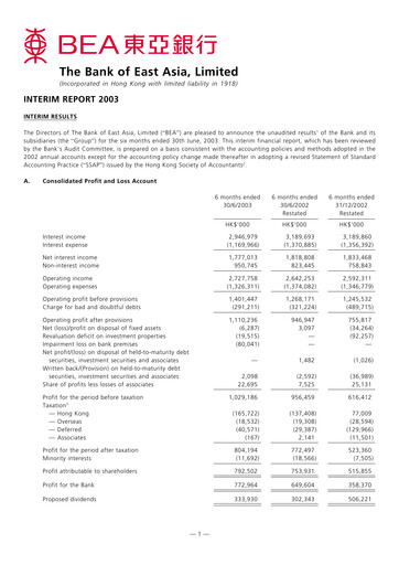 Thumbnail Bank of East Asia
 Half-year Report 2003-h1