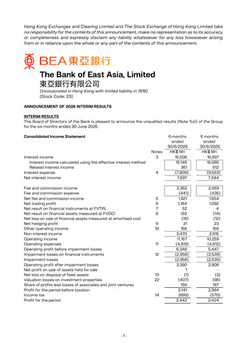 Thumbnail Bank of East Asia
 Half-year Report 2026-h1
