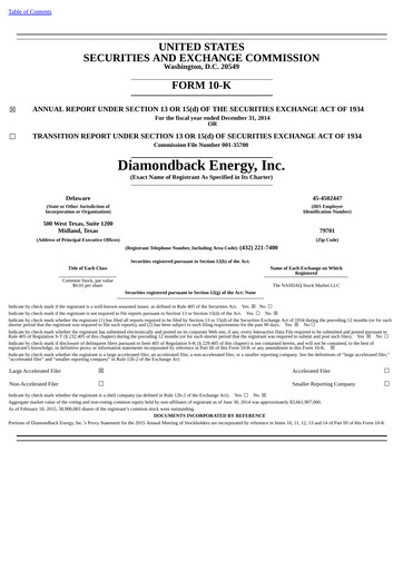 Thumbnail Diamondback Energy
 Annual Report 2014