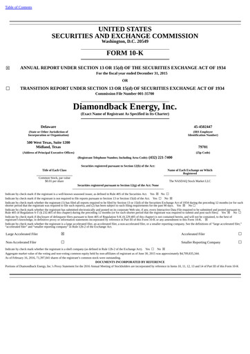 Thumbnail Diamondback Energy
 Annual Report 2015