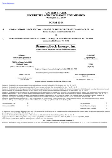 Miniature Diamondback Energy
 Rapport annuel 2017