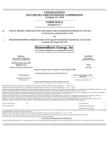 Thumbnail Diamondback Energy
 Annual Report 2018