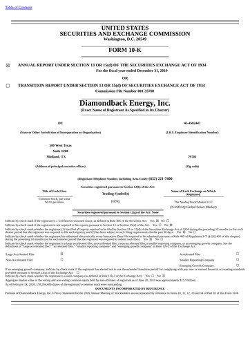 Miniature Diamondback Energy
 Rapport annuel 2019