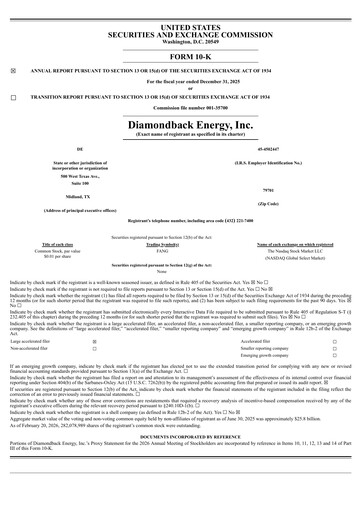 Miniature Diamondback Energy
 Rapport annuel 2025
