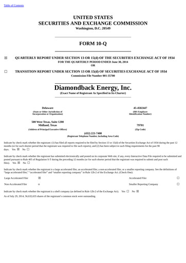 Thumbnail Diamondback Energy
 Quarterly Report 2014-q2