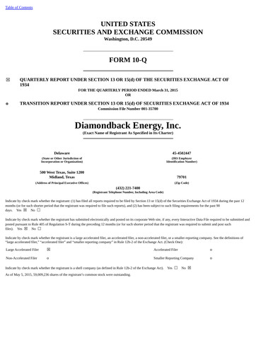 Thumbnail Diamondback Energy
 Quarterly Report 2015-q1