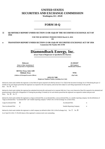 Thumbnail Diamondback Energy
 Quarterly Report 2016-q1