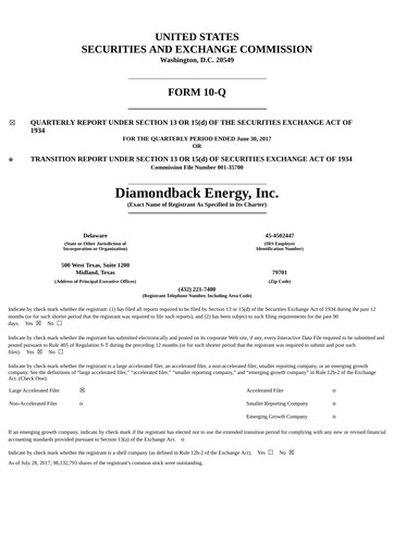 Thumbnail Diamondback Energy
 Quarterly Report 2017-q2
