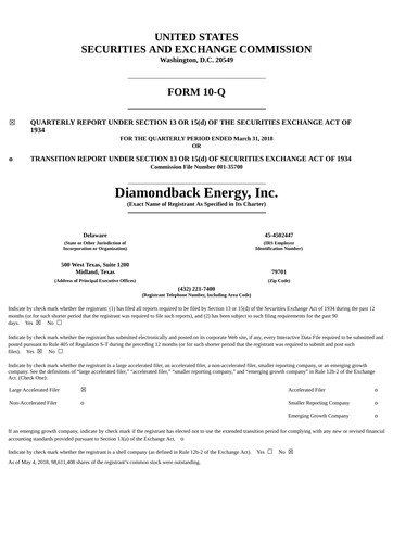 Thumbnail Diamondback Energy
 Quarterly Report 2018-q1