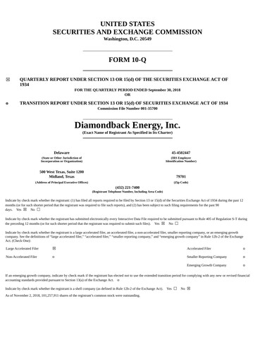 Thumbnail Diamondback Energy
 Quarterly Report 2018-q3