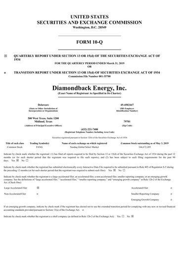 Thumbnail Diamondback Energy
 Quarterly Report 2019-q1