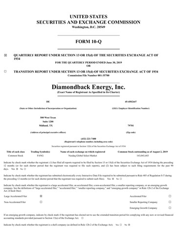 Thumbnail Diamondback Energy
 Quarterly Report 2019-q2
