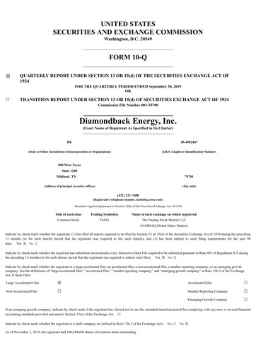 Thumbnail Diamondback Energy
 Quarterly Report 2019-q3