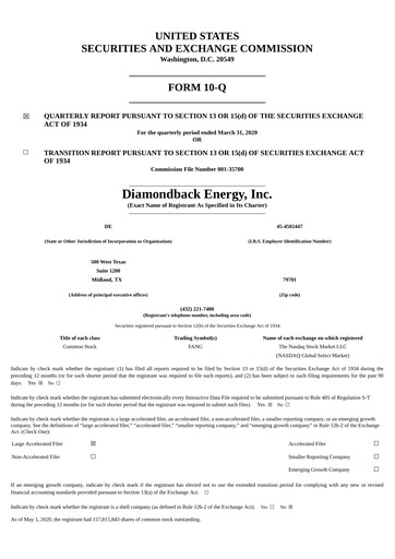 Thumbnail Diamondback Energy
 Quarterly Report 2020-q1