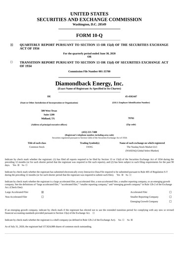 Thumbnail Diamondback Energy
 Quarterly Report 2020-q2