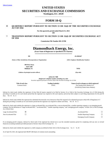 Thumbnail Diamondback Energy
 Quarterly Report 2021-q1