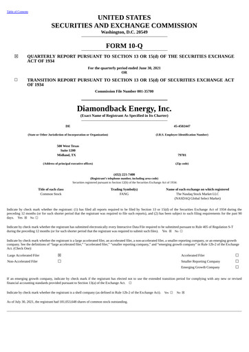 Thumbnail Diamondback Energy
 Quarterly Report 2021-q2