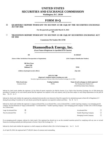 Thumbnail Diamondback Energy
 Quarterly Report 2022-q1
