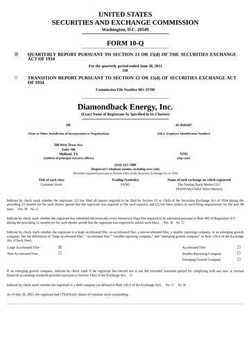 Thumbnail Diamondback Energy
 Quarterly Report 2023-q2