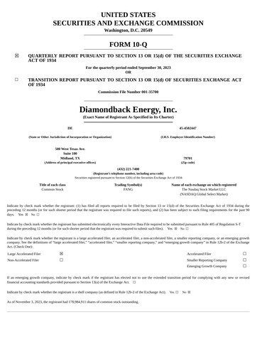 Thumbnail Diamondback Energy
 Quarterly Report 2023-q3
