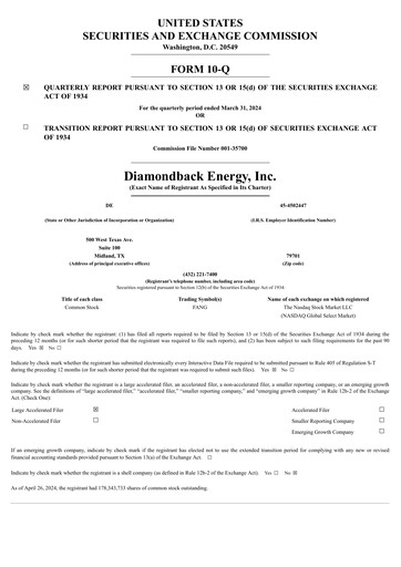 Thumbnail Diamondback Energy
 Quarterly Report 2024-q1
