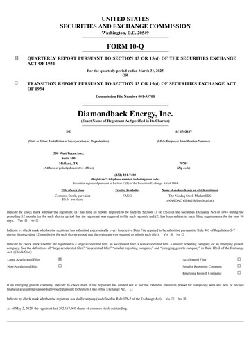 Thumbnail Diamondback Energy
 Quarterly Report 2025-q1