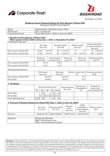 Thumbnail Bushiroad Quarterly Report fy2025-q1