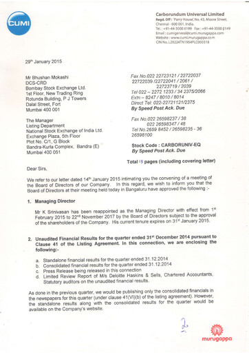 Thumbnail Carborundum Universal Quarterly Report 2014-q4