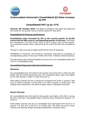 Thumbnail Carborundum Universal Quarterly Report 2016-q2