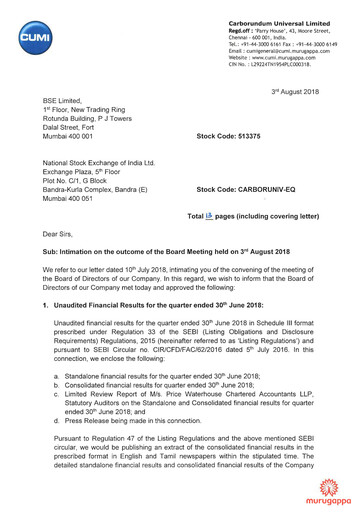 Thumbnail Carborundum Universal Quarterly Report 2018-q1