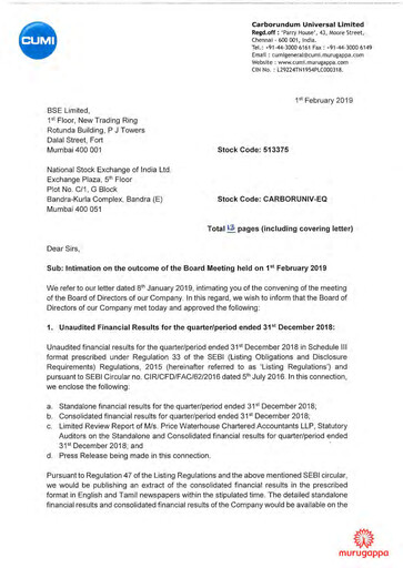 Thumbnail Carborundum Universal Quarterly Report 2018-q4