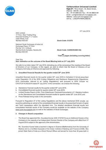 Thumbnail Carborundum Universal Quarterly Report 2019-q2