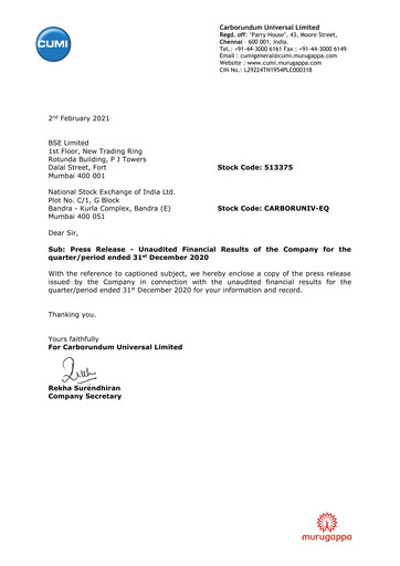 Thumbnail Carborundum Universal Quarterly Report 2020-q3