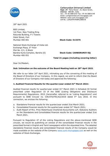Thumbnail Carborundum Universal Quarterly Report 2020-q4