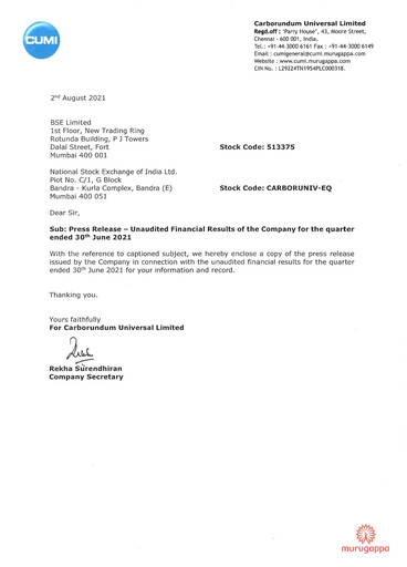 Thumbnail Carborundum Universal Quarterly Report 2021-q1