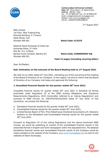 Thumbnail Carborundum Universal Quarterly Report 2021-q2